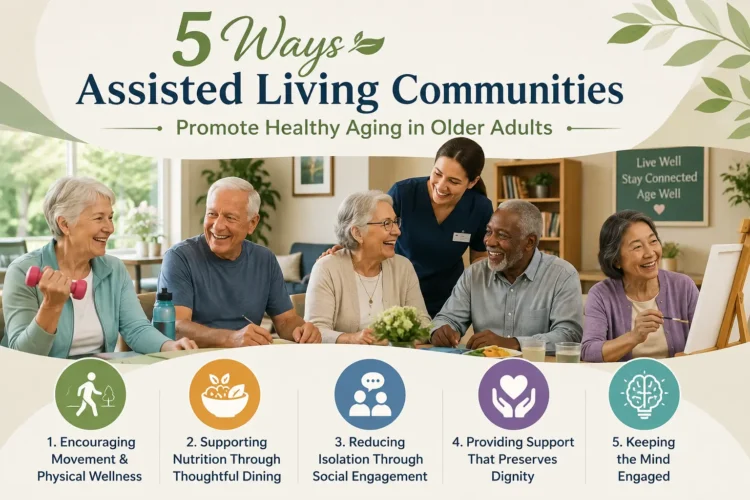 Older adults participating in healthy aging activities at an assisted living community
